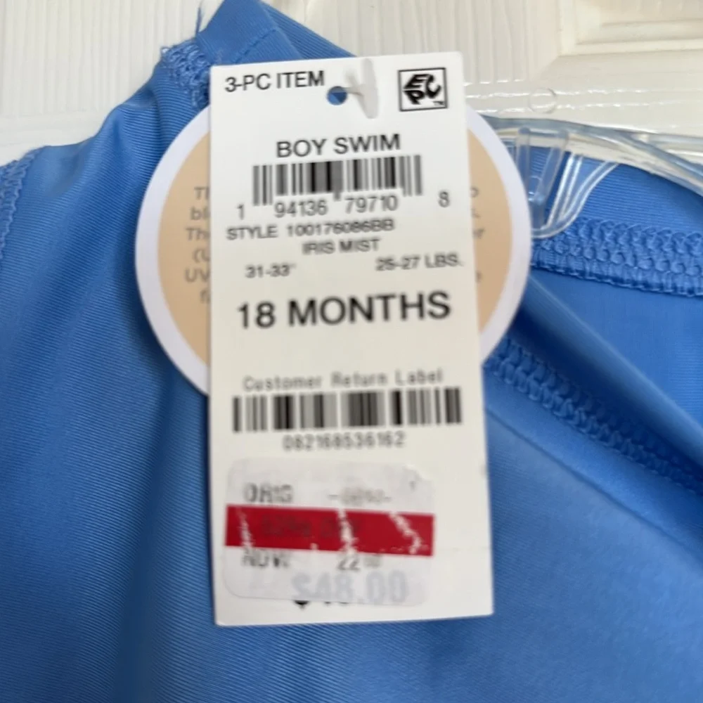 New! Kids Blue Swim Set with Hat Sun Protection UPF 50- Size 18 months